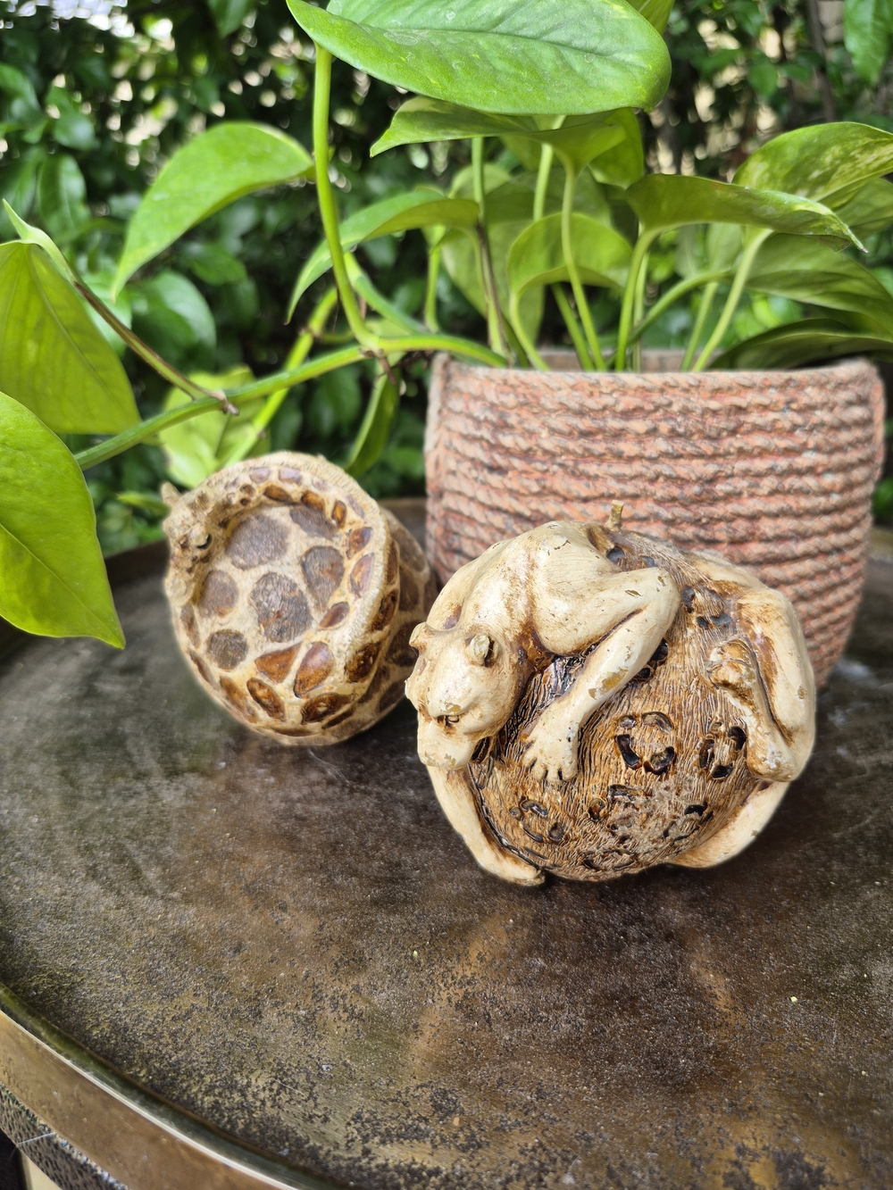 Vintage Hand Carved African Safari Sphere Candles - Pair